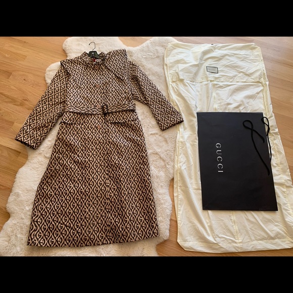 New authentic Gucci jacket Rhombus Belted Trench Coat brown 44  Large sz 8 - Picture 8 of 16